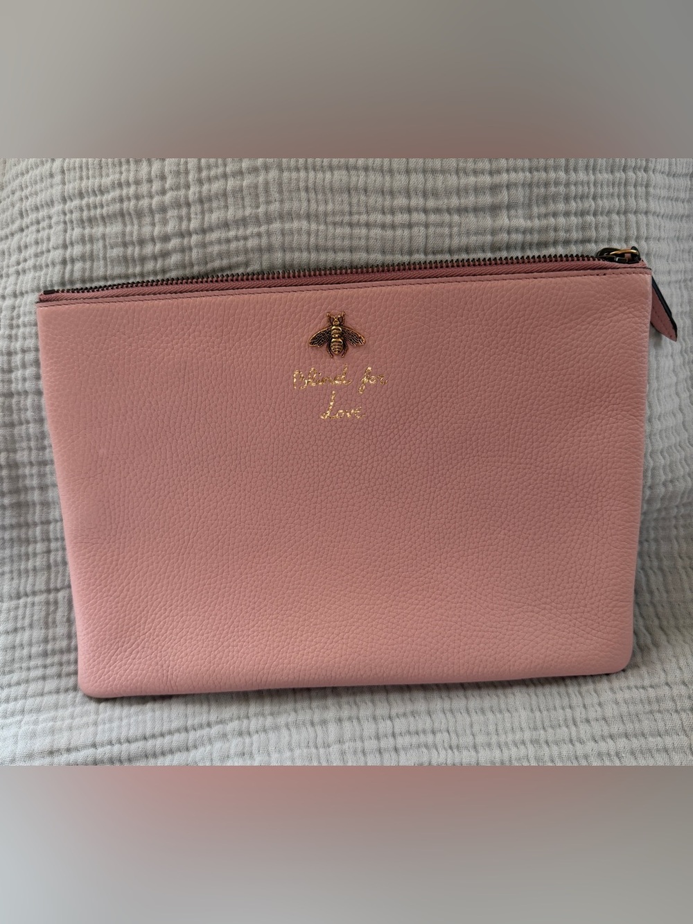Gucci Pink Love Is Blind Pebbled Leather Bee Cosmetic Pouch